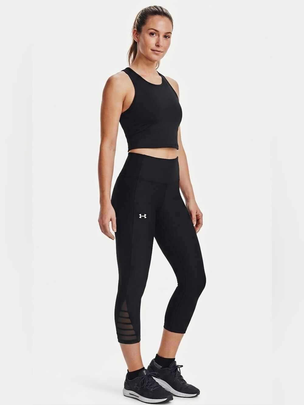 Under Armour Women's Black Crop Leggings With Mesh Panel Size MD